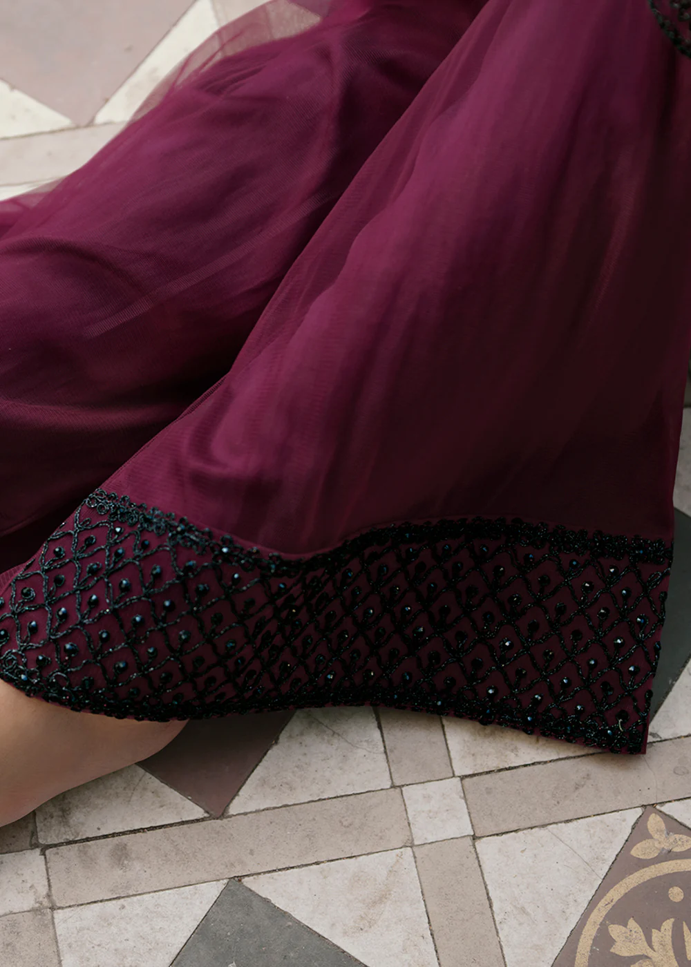 Cording Embroidered Wine Designer Salwar Kameez - Image 3