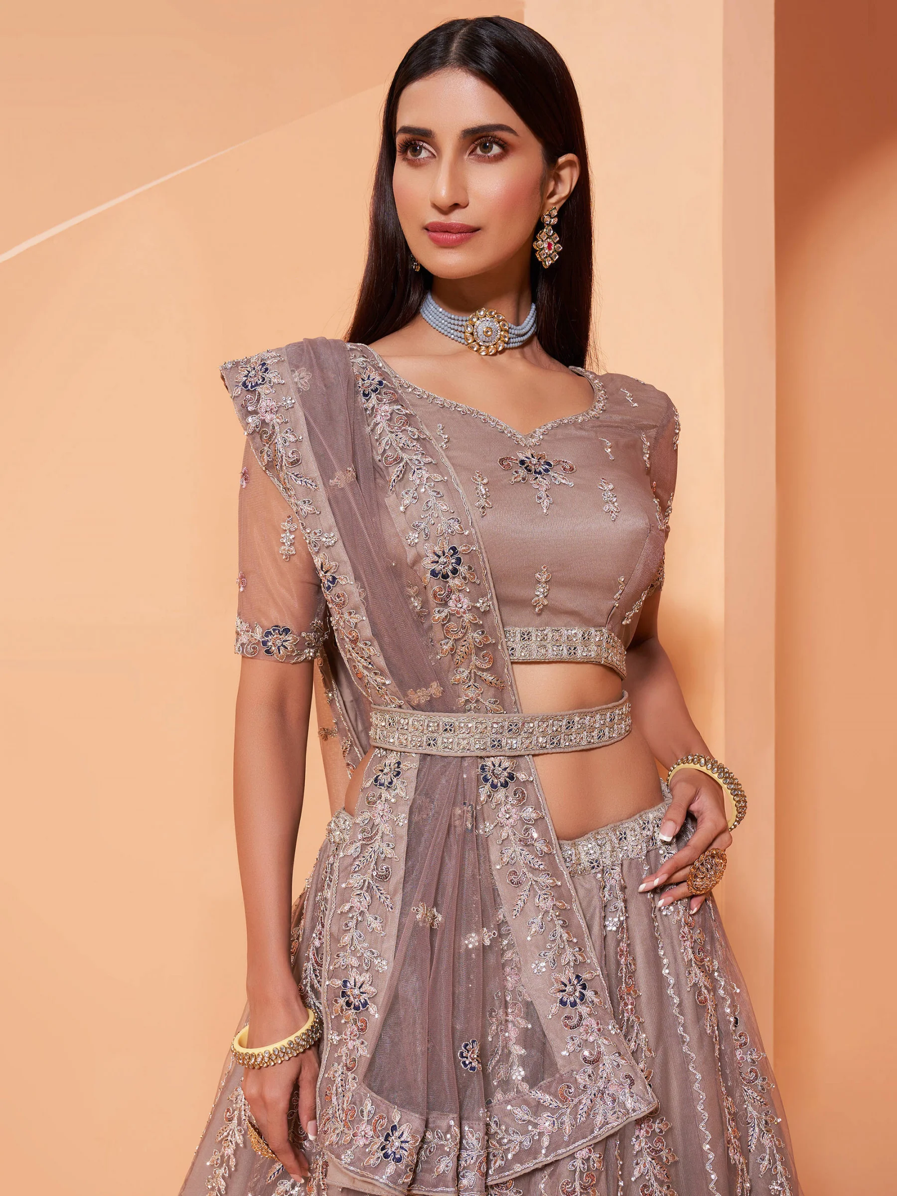 Cording Work Elegant Mauve Wedding Wear Lehenga Choli - Image 2