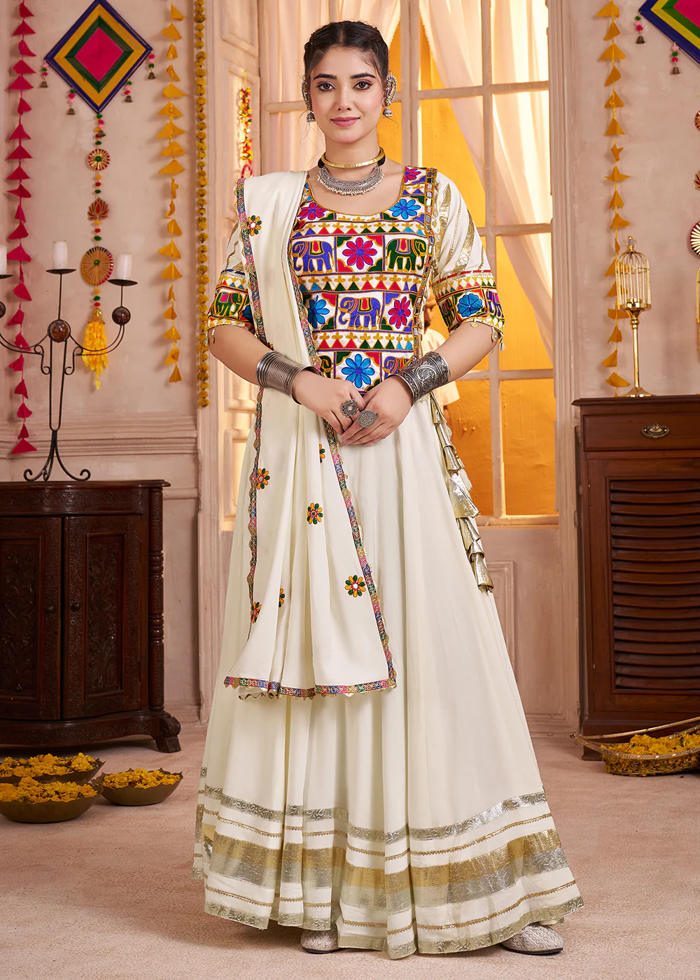 Cotton Chaniya Choli for Navratri in White
