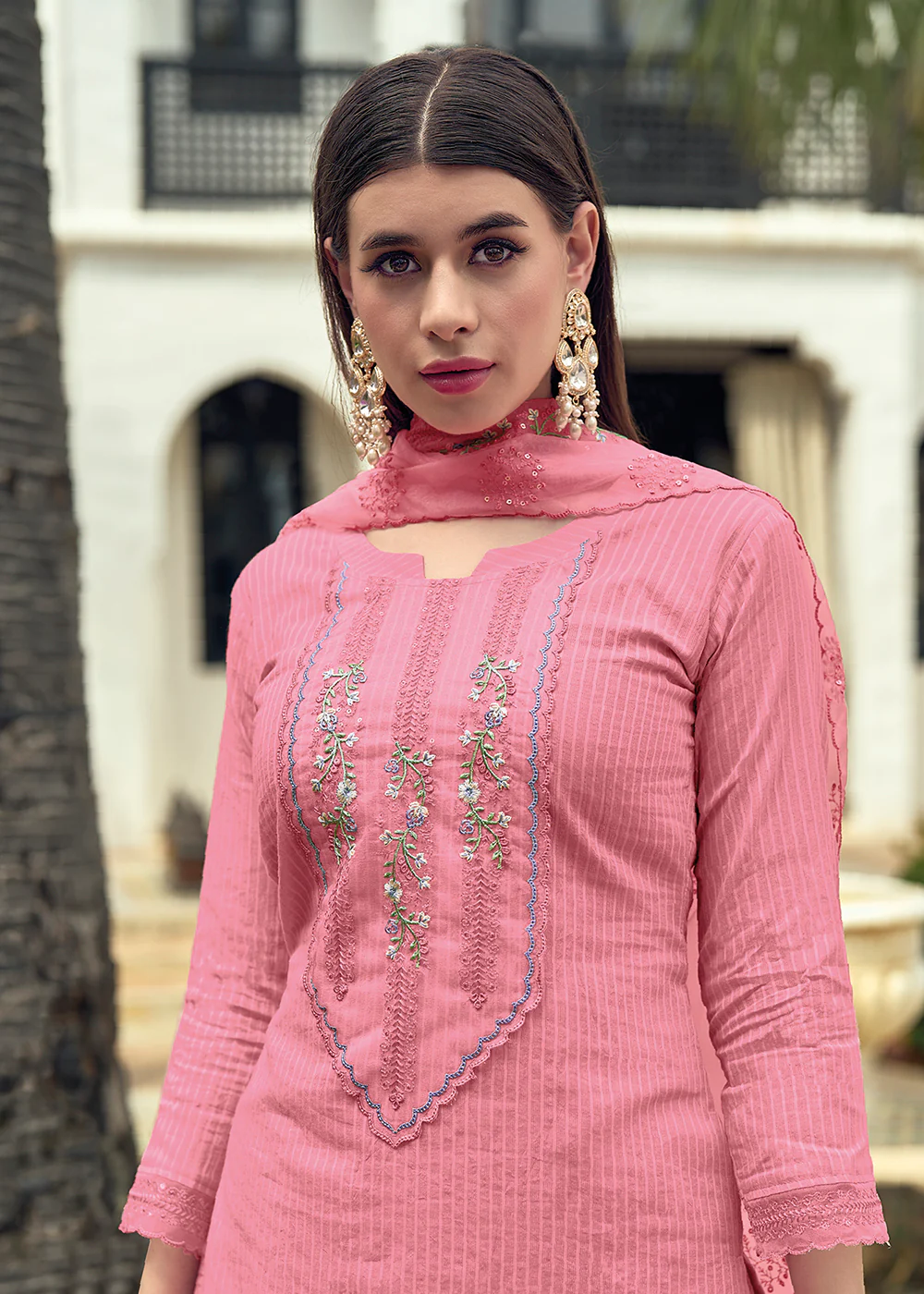Cotton Lovely Pink Embroidered Pant Style Salwar Suit - Image 3