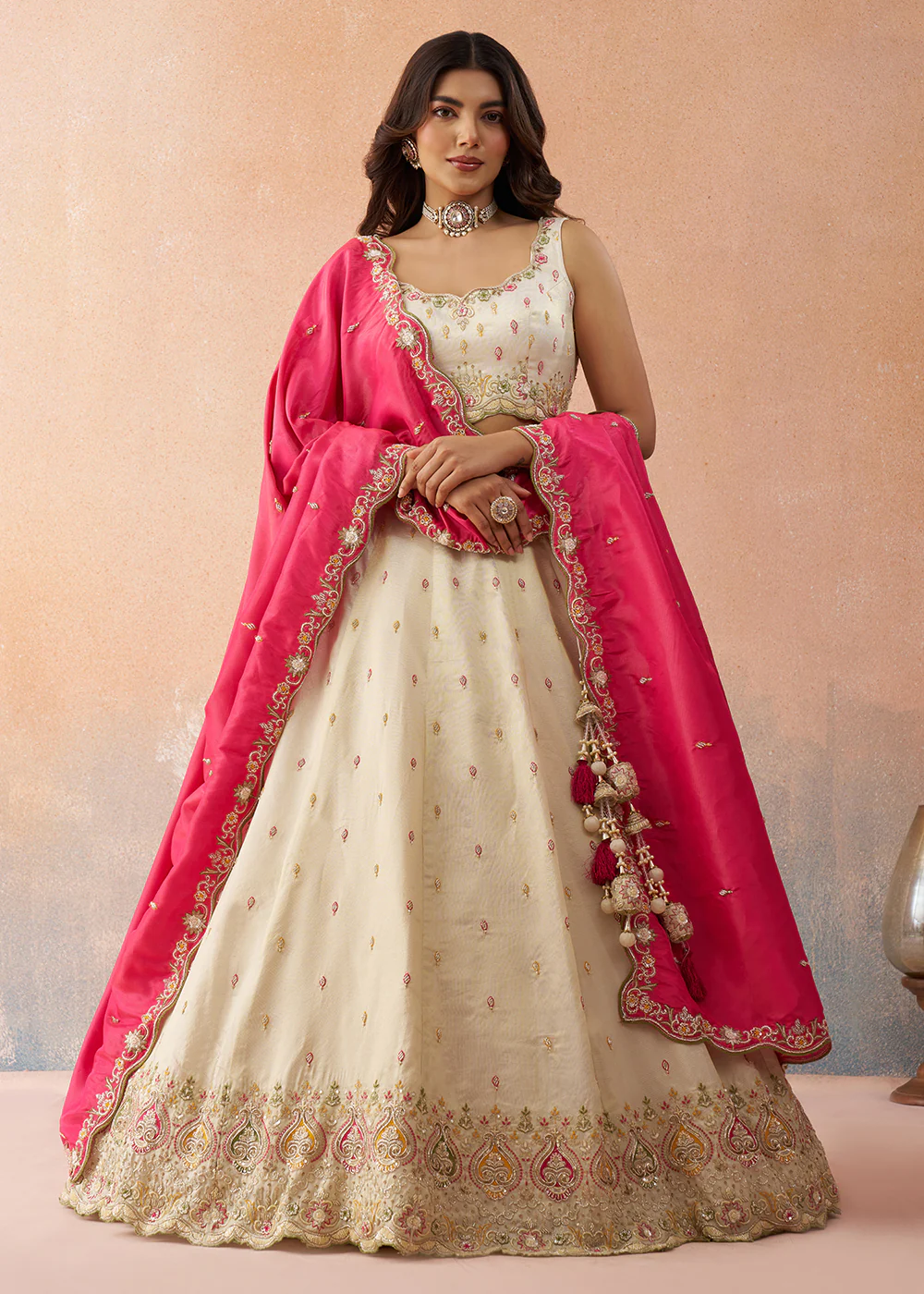 Cream Cosmos Silk Embroidered Festive Lehenga Choli - Image 4