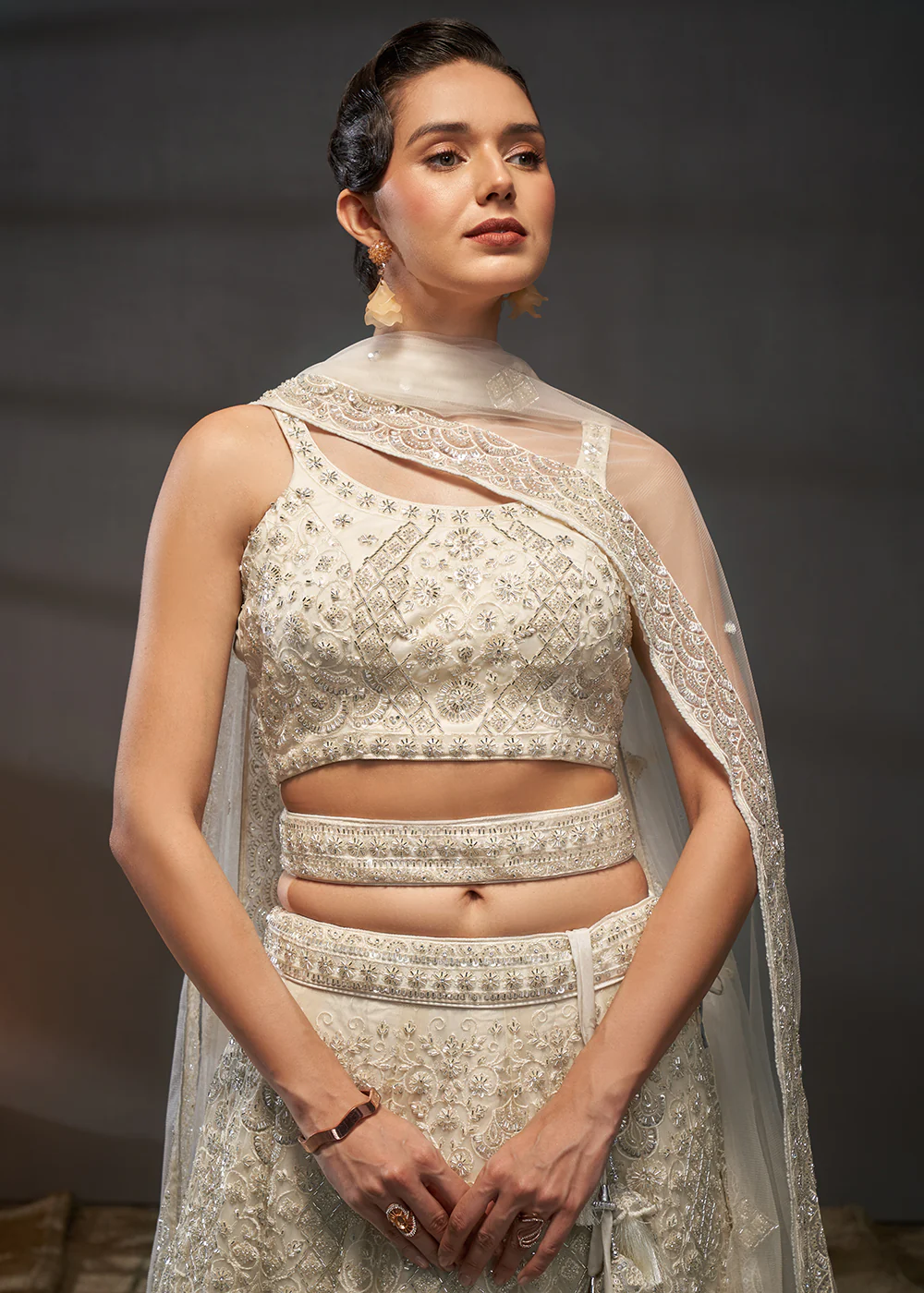 Cream Cut Dana & Zarkan Embroidered Bridal Lehenga Choli - Image 2