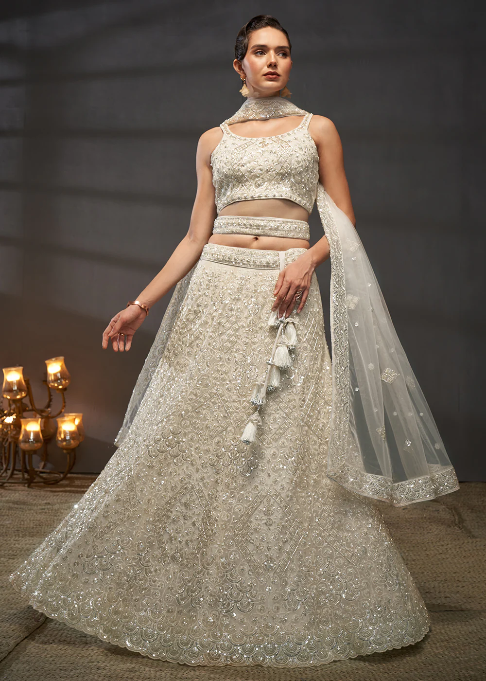Cream Cut Dana & Zarkan Embroidered Bridal Lehenga Choli - Image 4