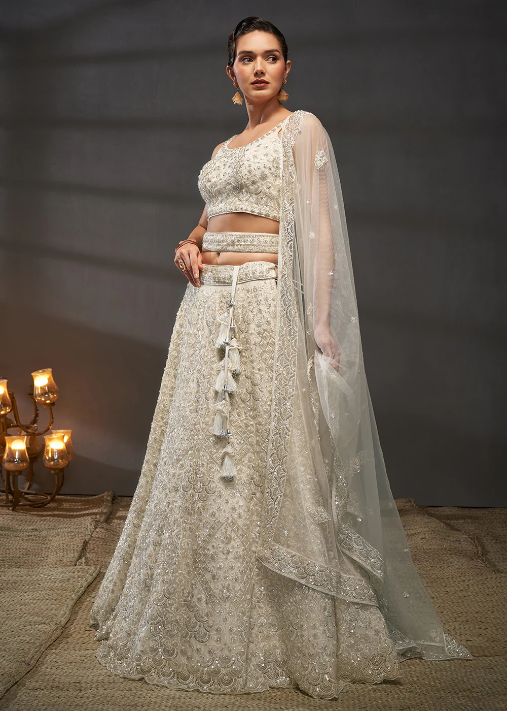 Cream Cut Dana & Zarkan Embroidered Bridal Lehenga Choli - Image 5