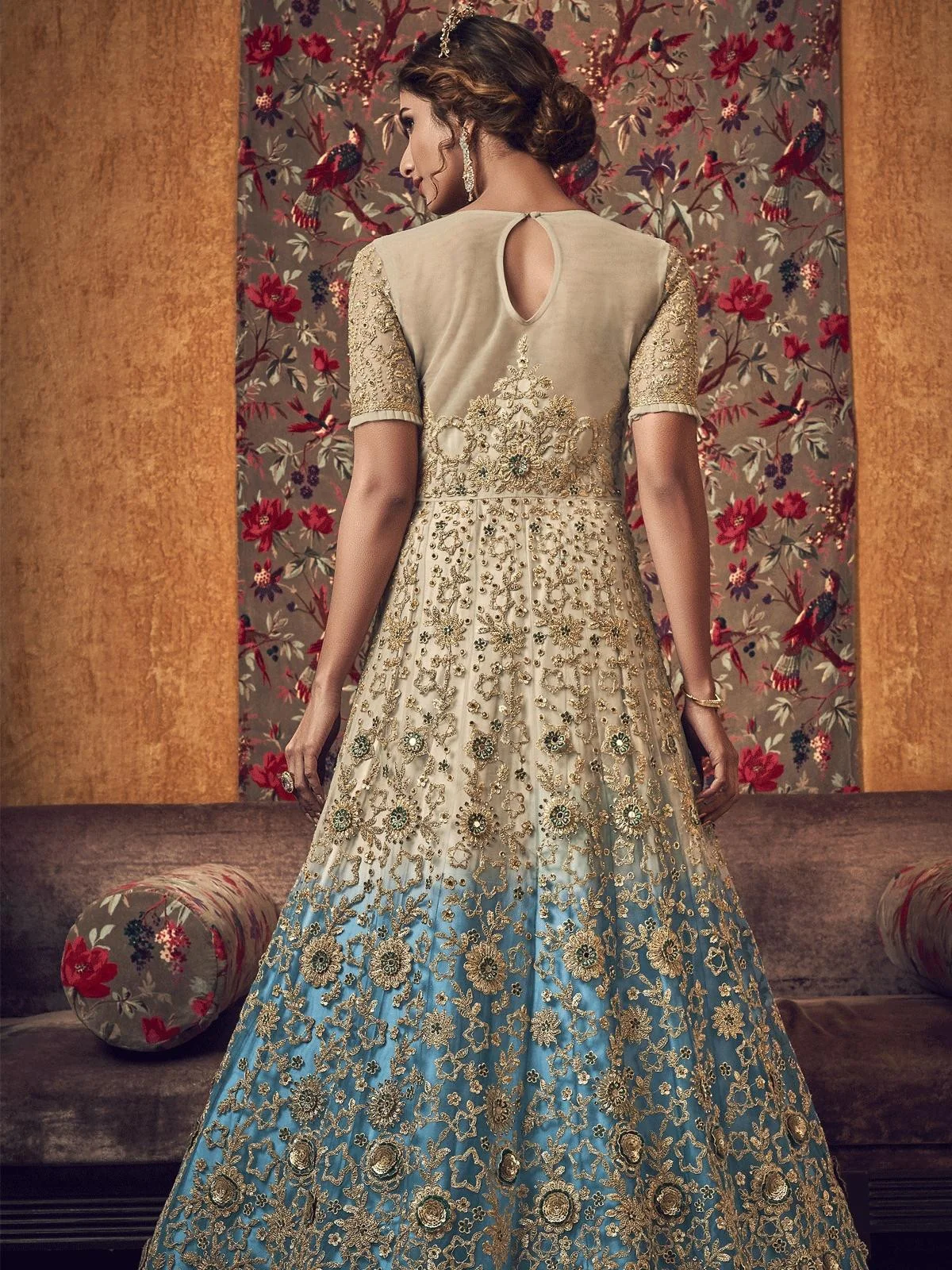 Cream Embroidered High Slit Anarkali Suit - Image 3