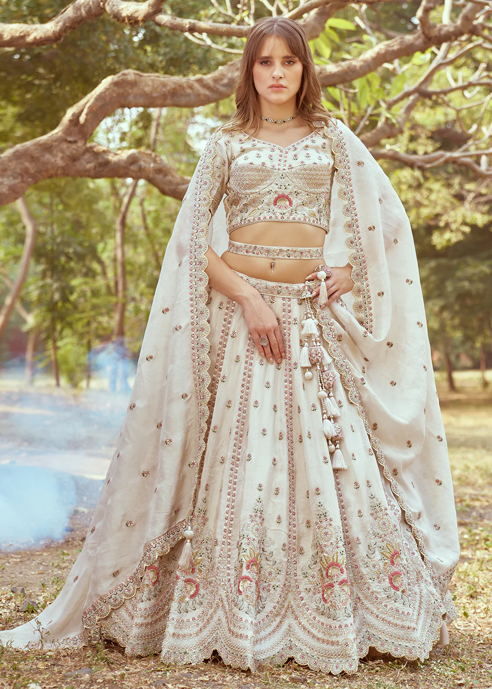 Cream Gold Crushed Tissue Designer Lehenga Choli - Image 5