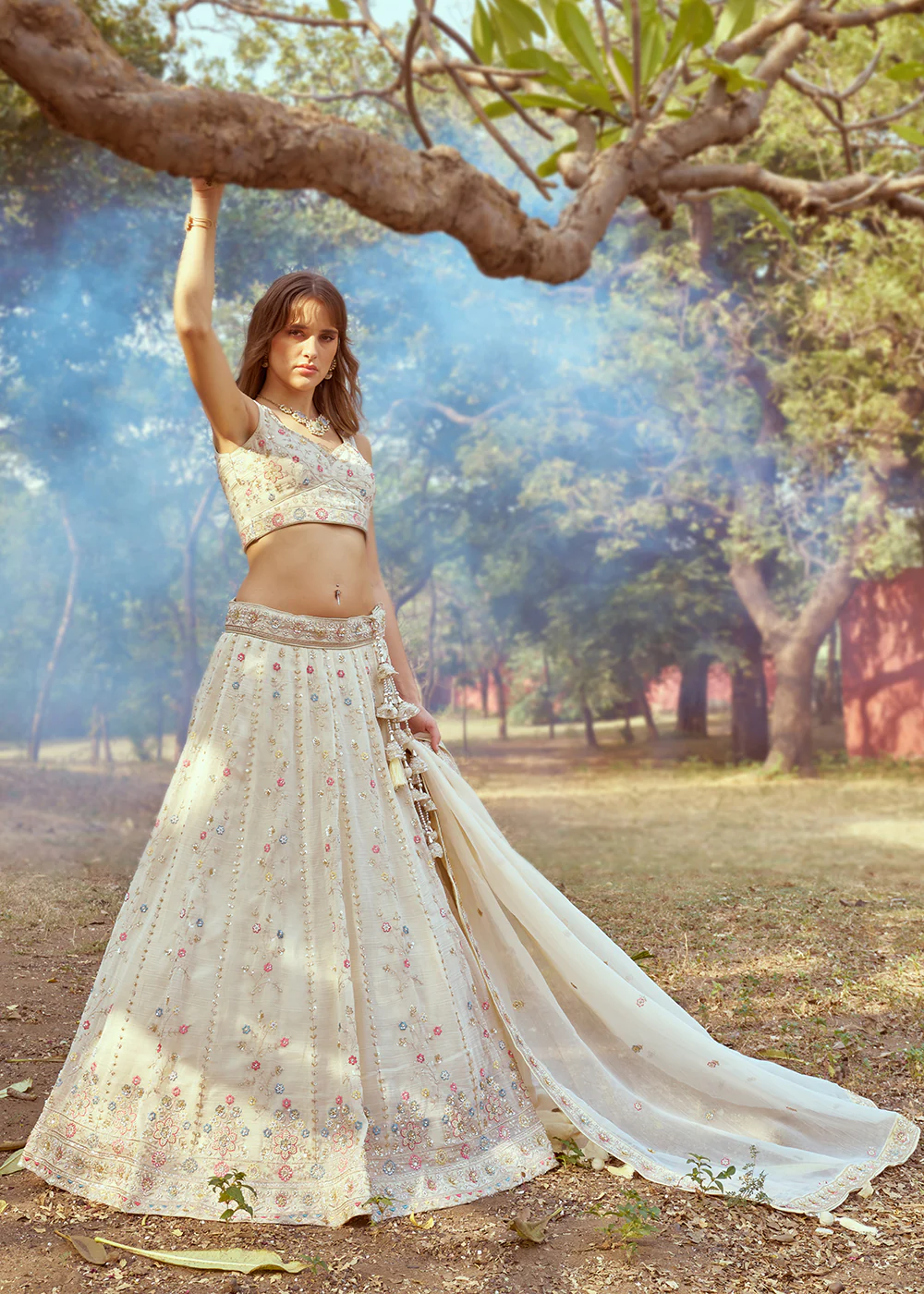 Cream Hand Work Embroidered Wedding Lehenga Choli - Image 6