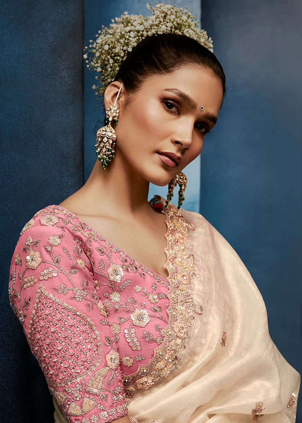 Cream High-Grade Pure Fancy Fabric Designer Saree - Image 2