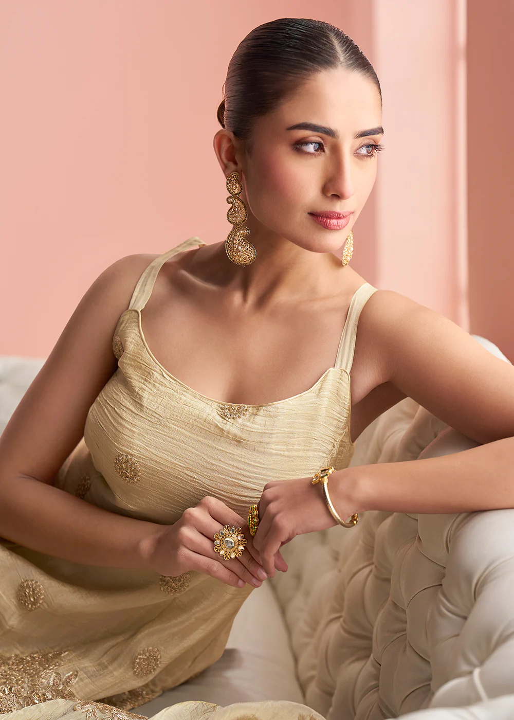 Cream Indo Western Style Designer Party Gharara Suit - Image 2