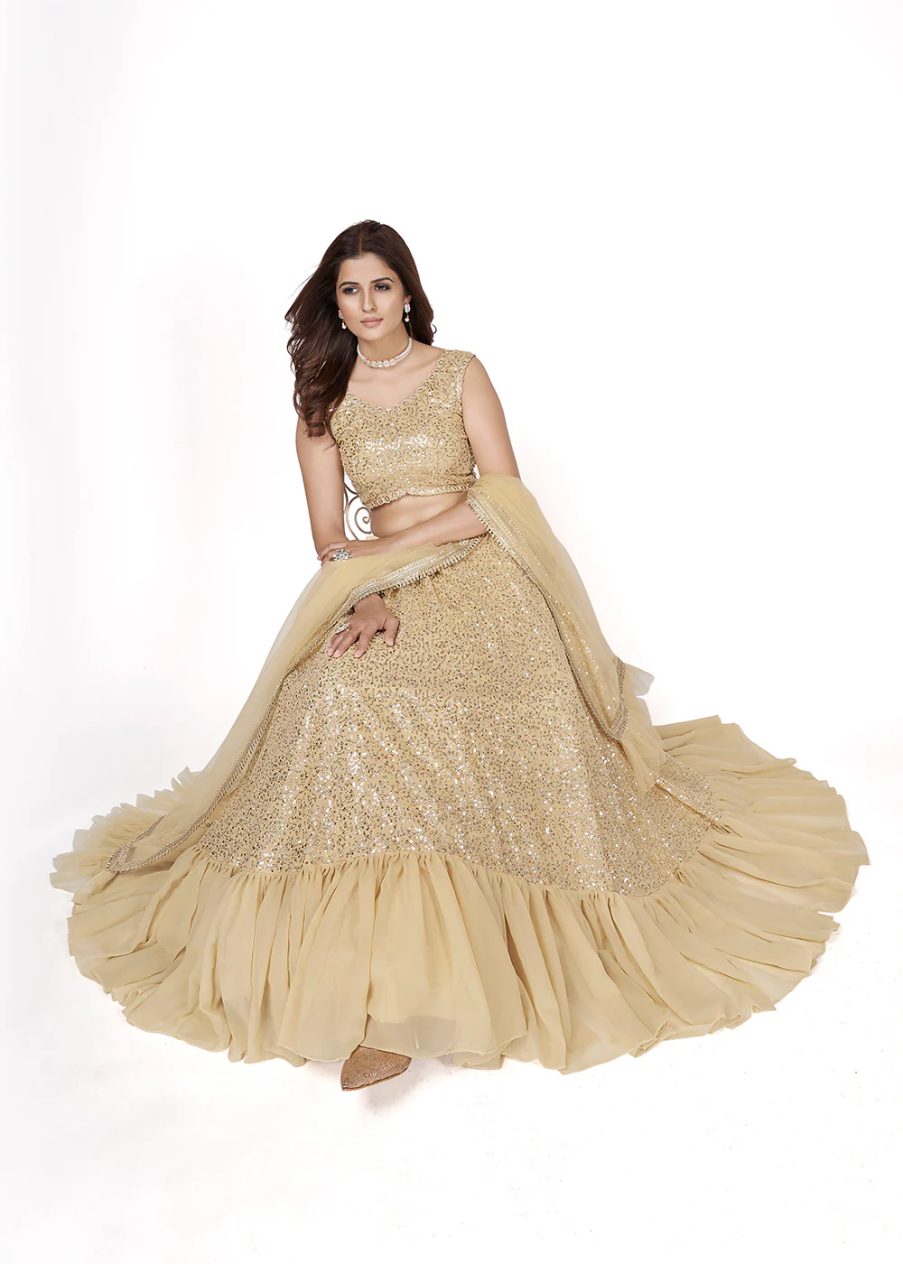 Cream Multi Sequins Embroidered Party Wear Lehenga Choli - Image 4