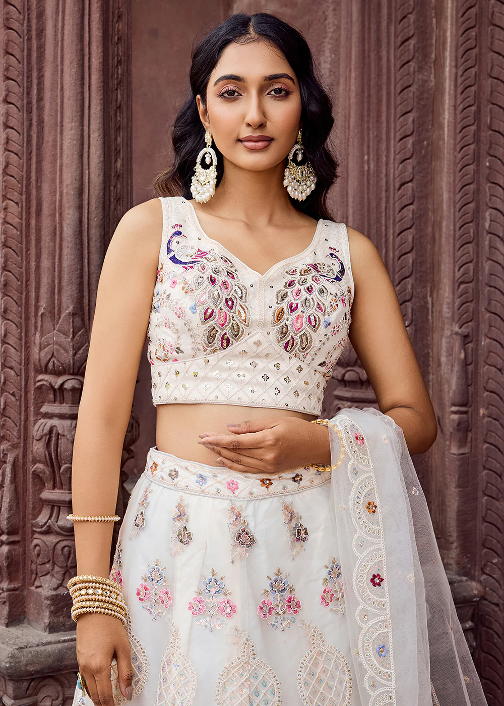 Cream Net Wedding Function Style Lehenga Choli - Image 2