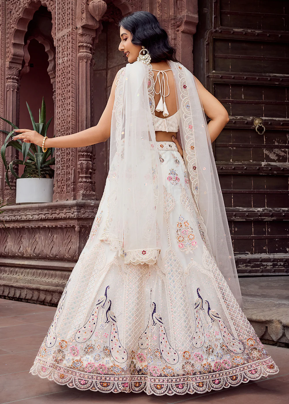 Cream Net Wedding Function Style Lehenga Choli - Image 3