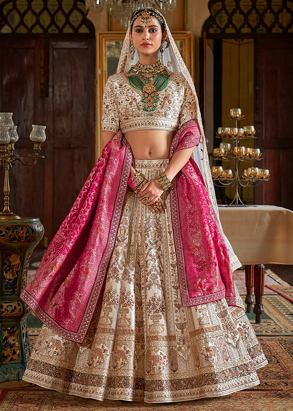 Cream Pretty Bridal Tone Silk Designer Lehenga Choli