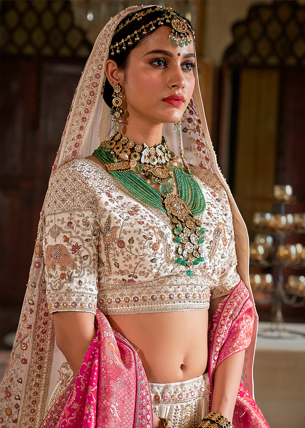 Cream Pretty Bridal Tone Silk Designer Lehenga Choli - Image 2
