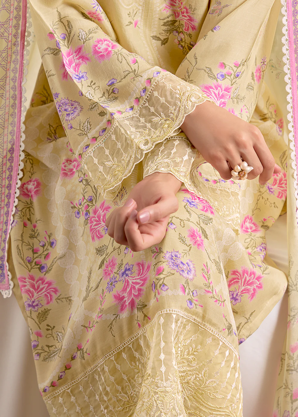 Cream Resham Embroidery & Digital Printed Salwar Suit - Image 5