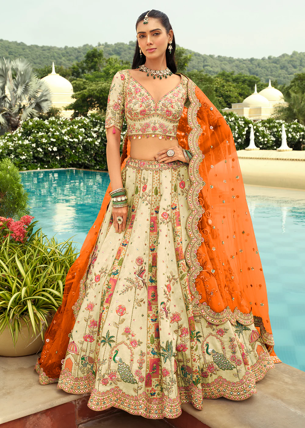 Cream Silk with Embroidered Bridal Lehenga Choli