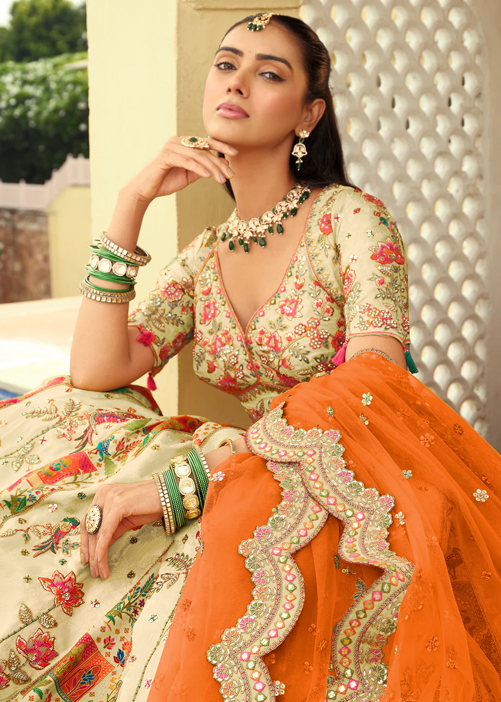 Cream Silk with Embroidered Bridal Lehenga Choli - Image 2