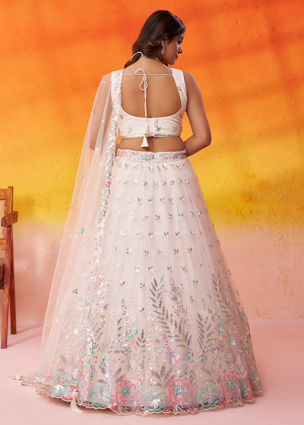 Cream Wedding & Party Style Net Lehenga Choli - Image 3