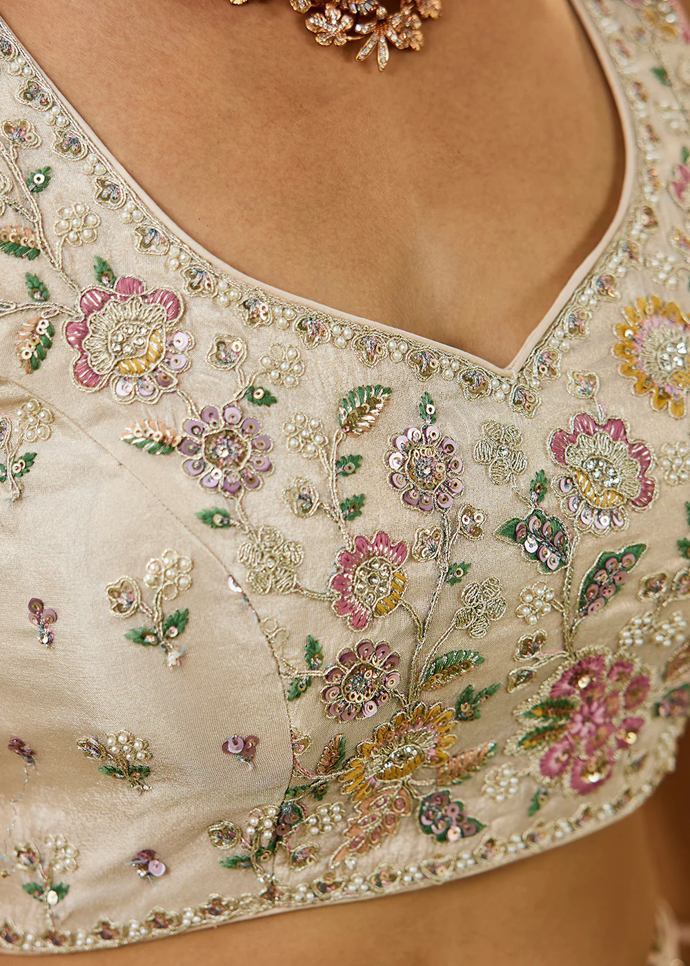 Cream with Purple Dupatta Embroidered Designer Lehenga Choli - Image 6