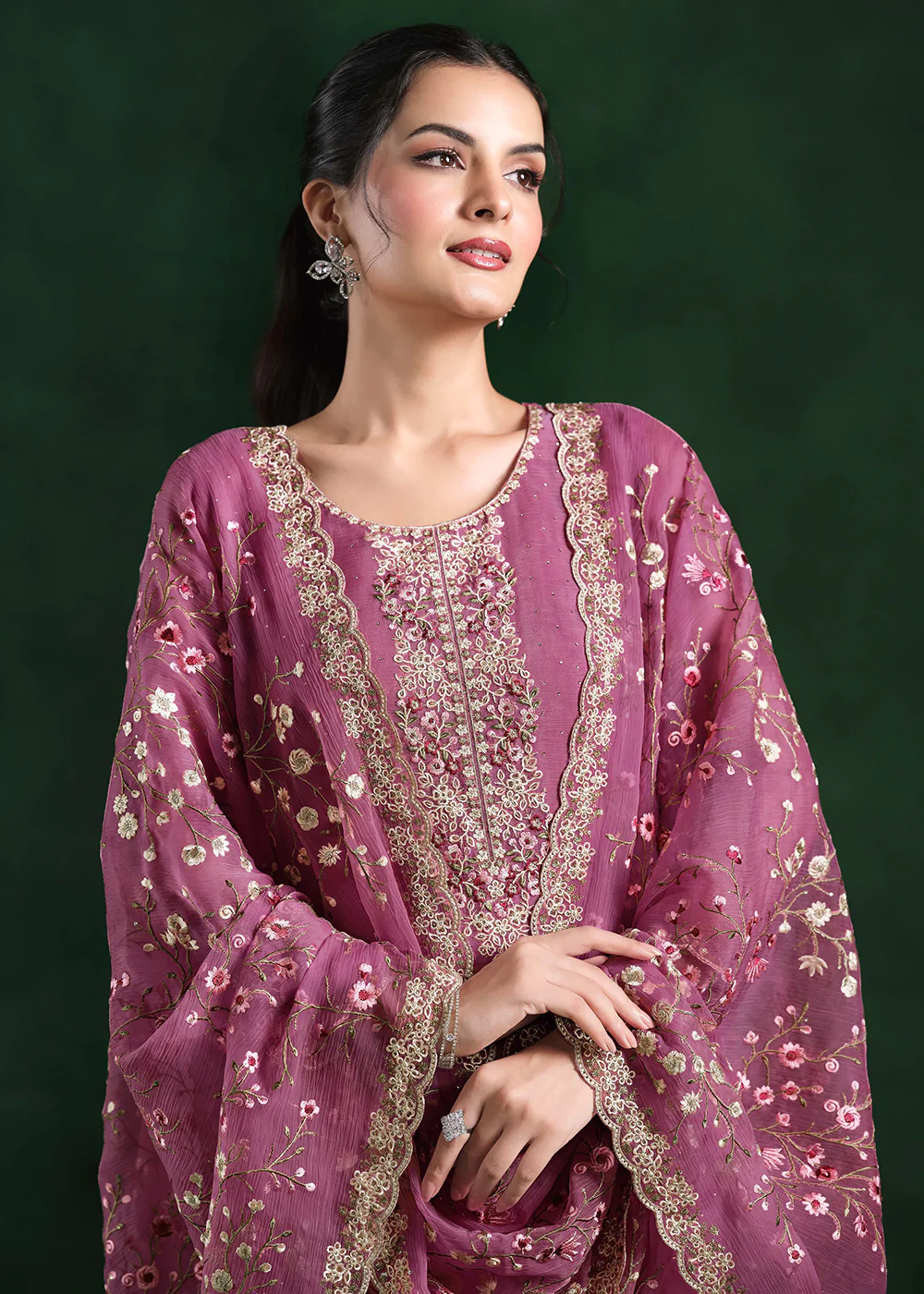 Crinkle Chiffon Pink Swrovski Work Festive Salwar Suit - Image 2