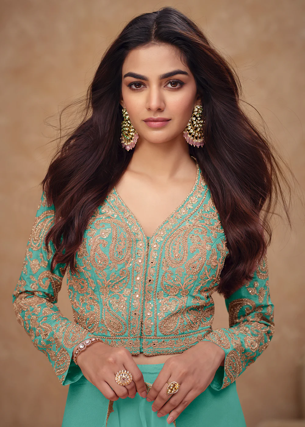 Crop Top Style Green Indo Western Dress - Image 2