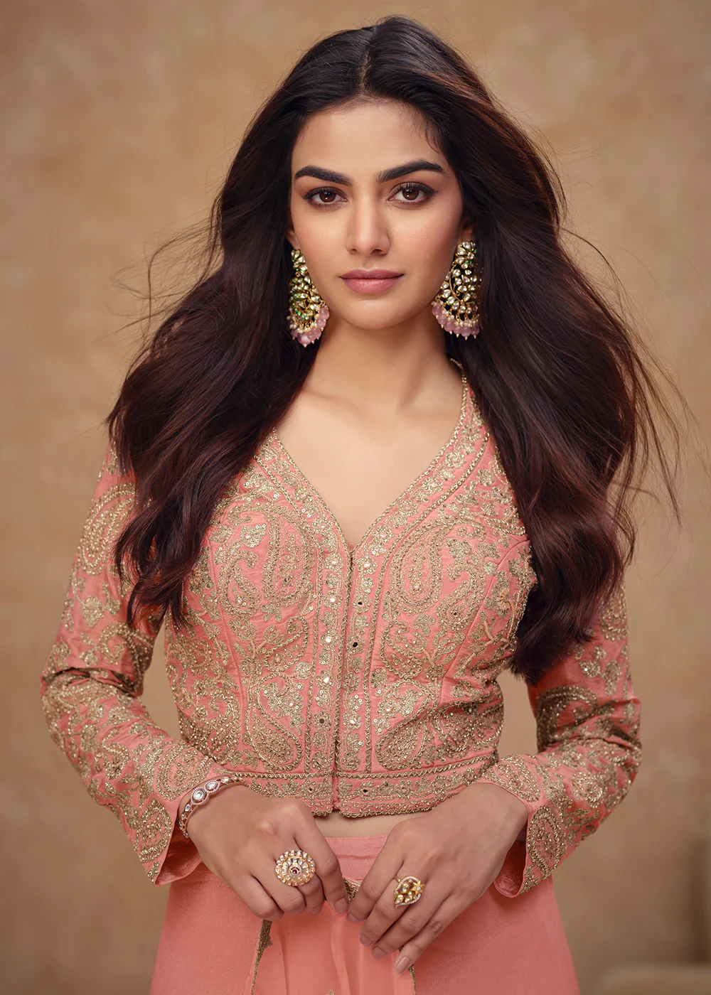 Crop Top Style Peach Indo Western Dress - Image 2