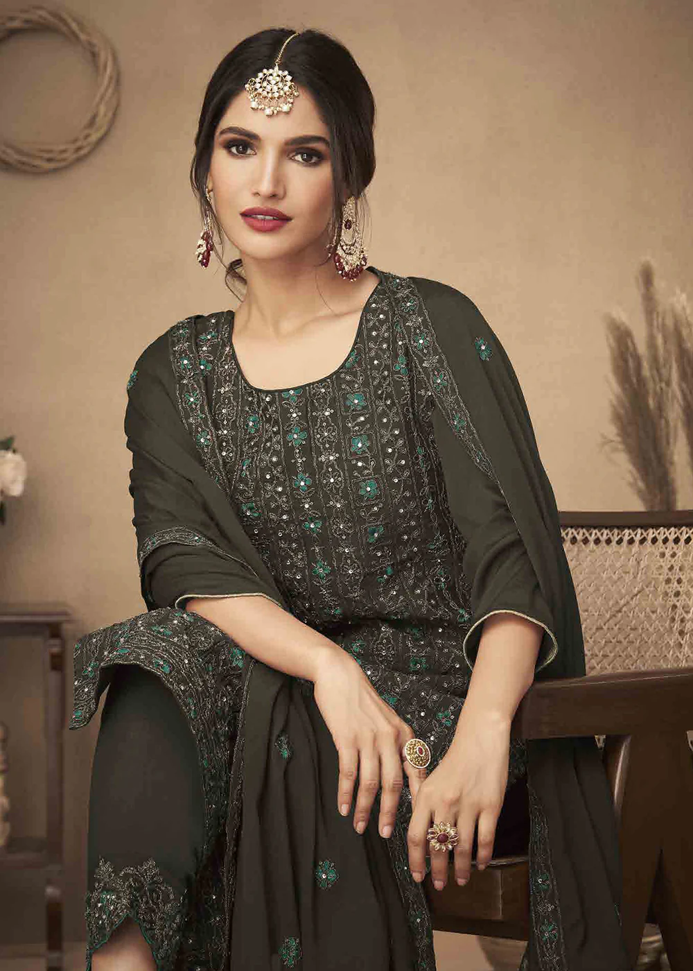 Dark Green Cording & Swarovski Embroidered Trendy Salwar Suit - Image 2