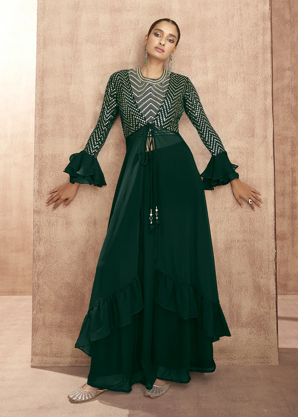 Dark Green Dola Silk Party Wear Lehenga Choli with Jacket