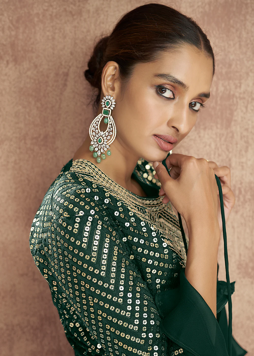 Dark Green Dola Silk Party Wear Lehenga Choli with Jacket - Image 3