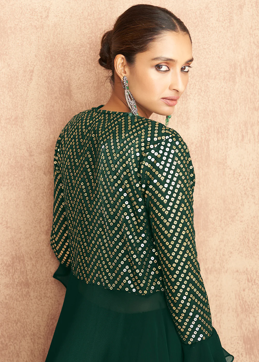 Dark Green Dola Silk Party Wear Lehenga Choli with Jacket - Image 4