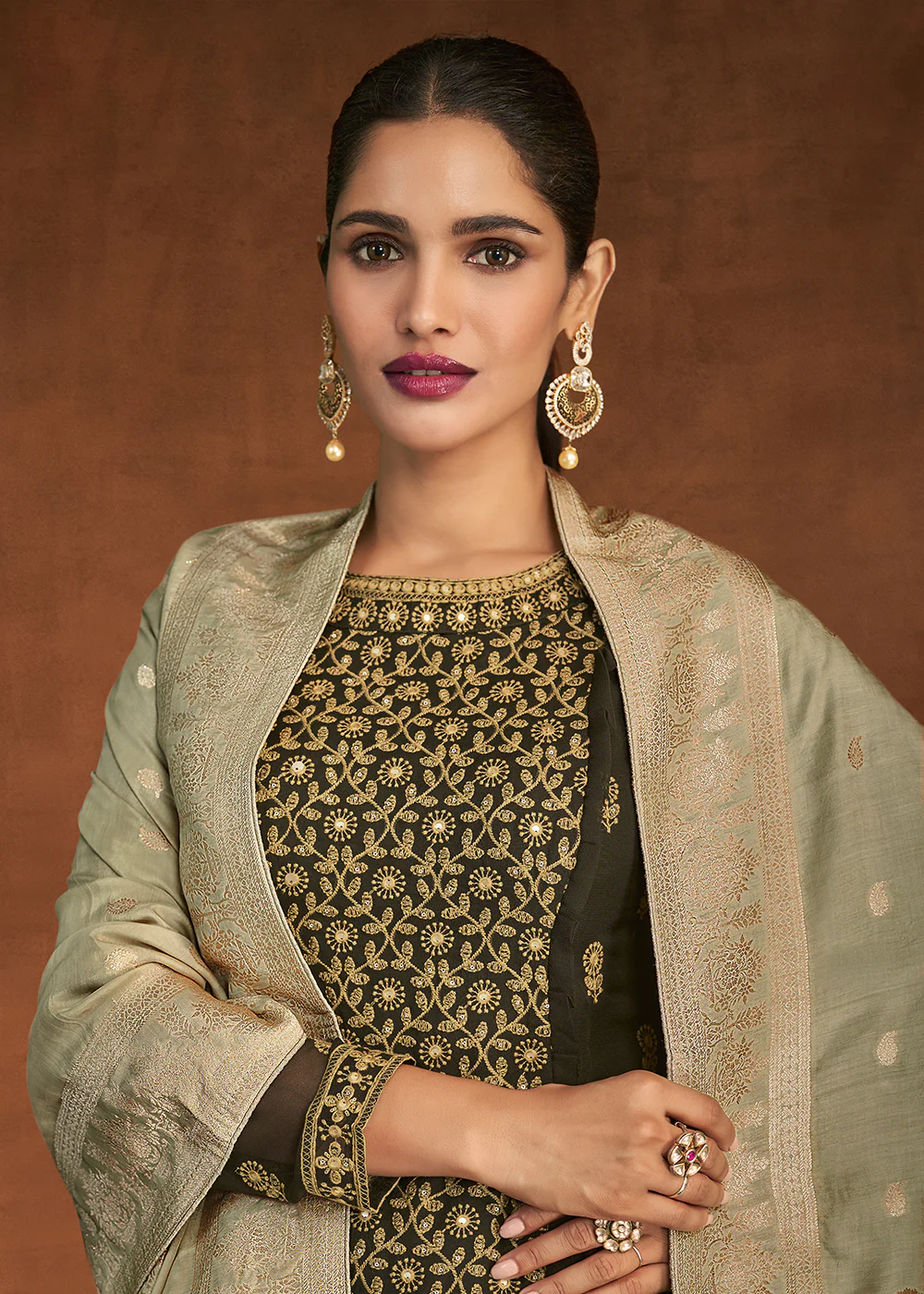Dark Green Eid/Festive Palazzo Style Salwar Suit - Image 2