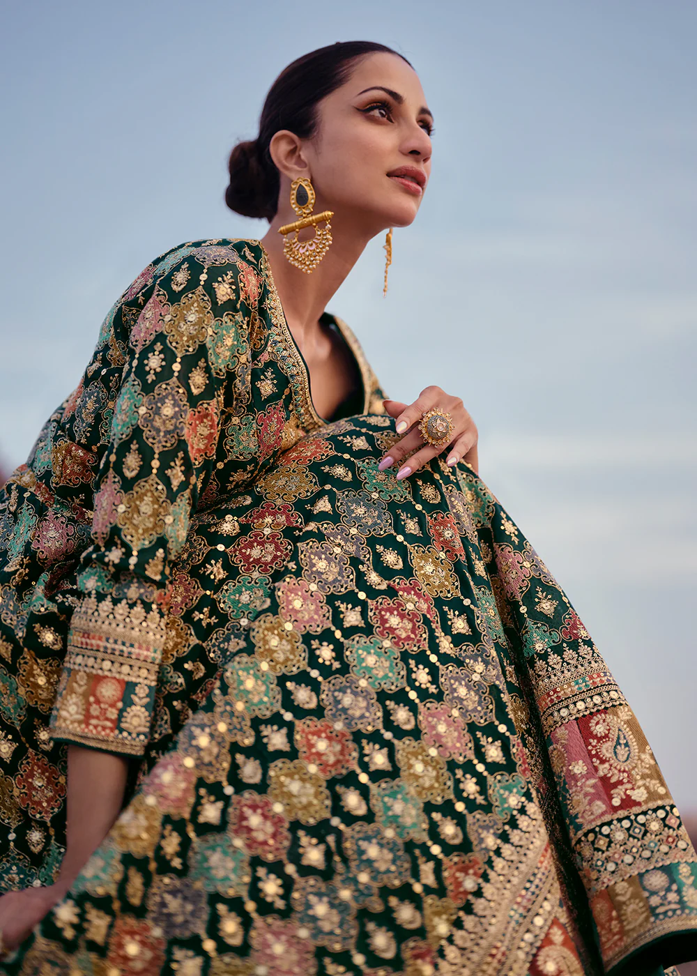 Dark Green Heavy Georgette Floor Length Anarkali Gown - Image 2