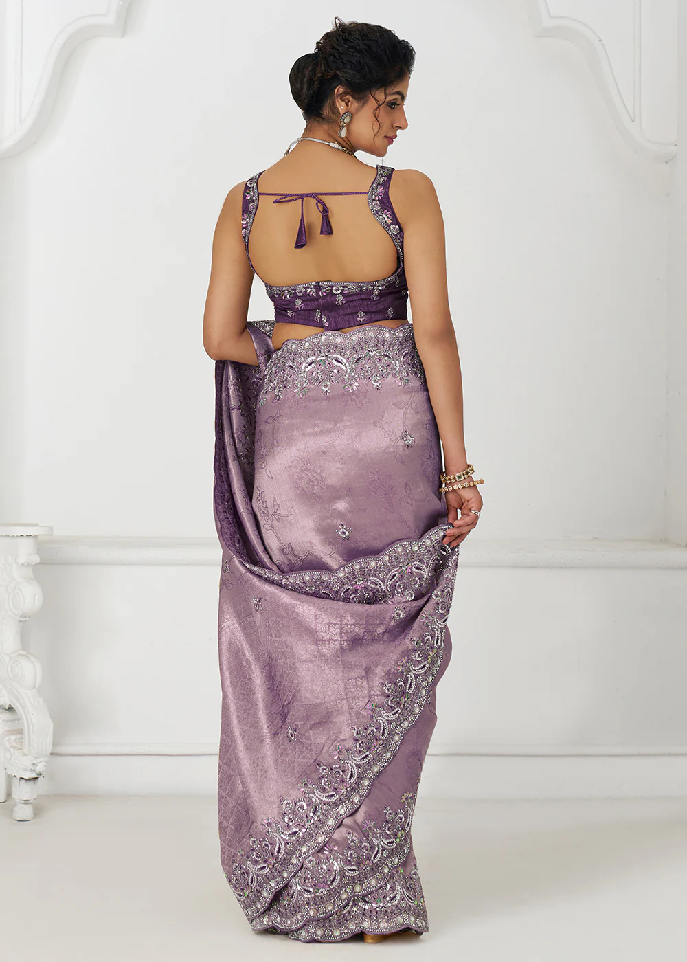 Dark Mauve Pure Dola Viscose Silk Wedding Wear Saree - Image 3