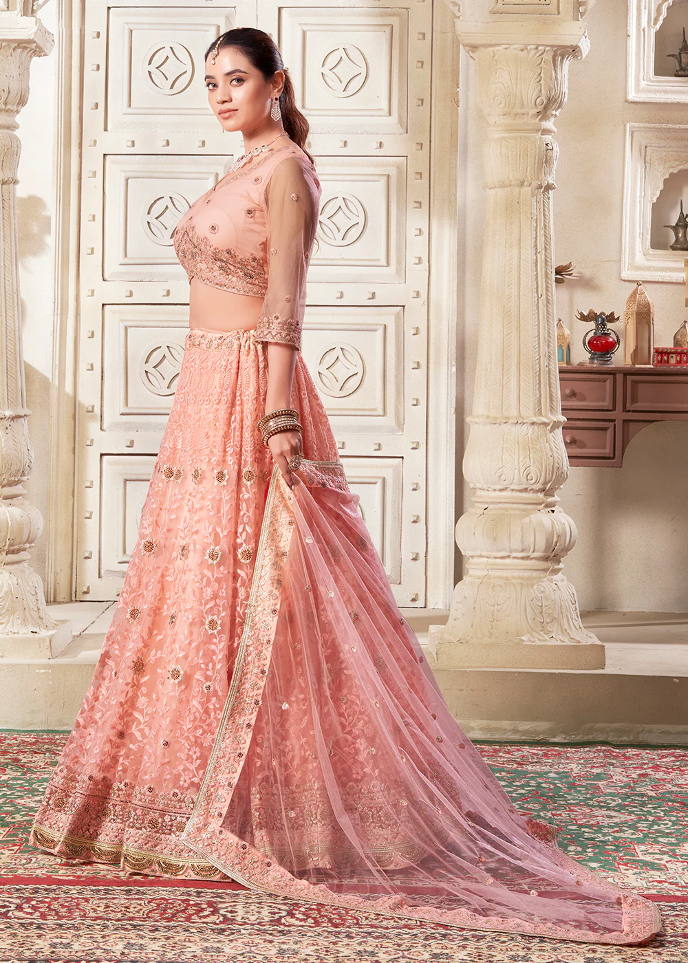 Dark Peach Wedding Style Designer Lehenga Choli - Image 5