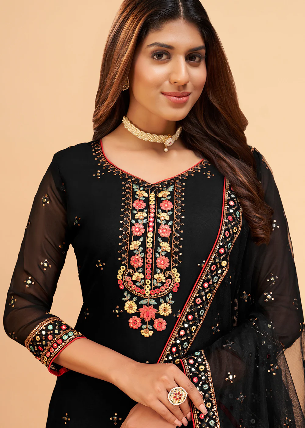 Dazzling Black Wedding Embroidered Sharara Suit - Image 2