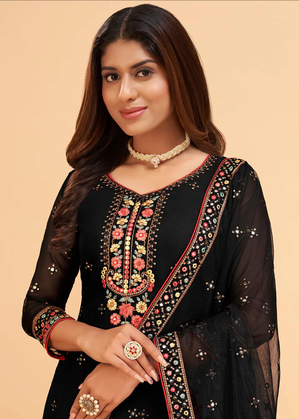 Dazzling Black Wedding Embroidered Sharara Suit - Image 3