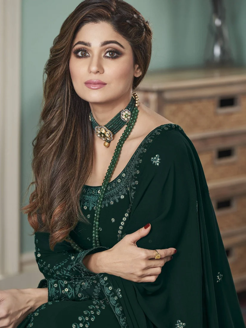 Dazzling Green Anarkali Gown Featuring Shamita Shetty - Image 2