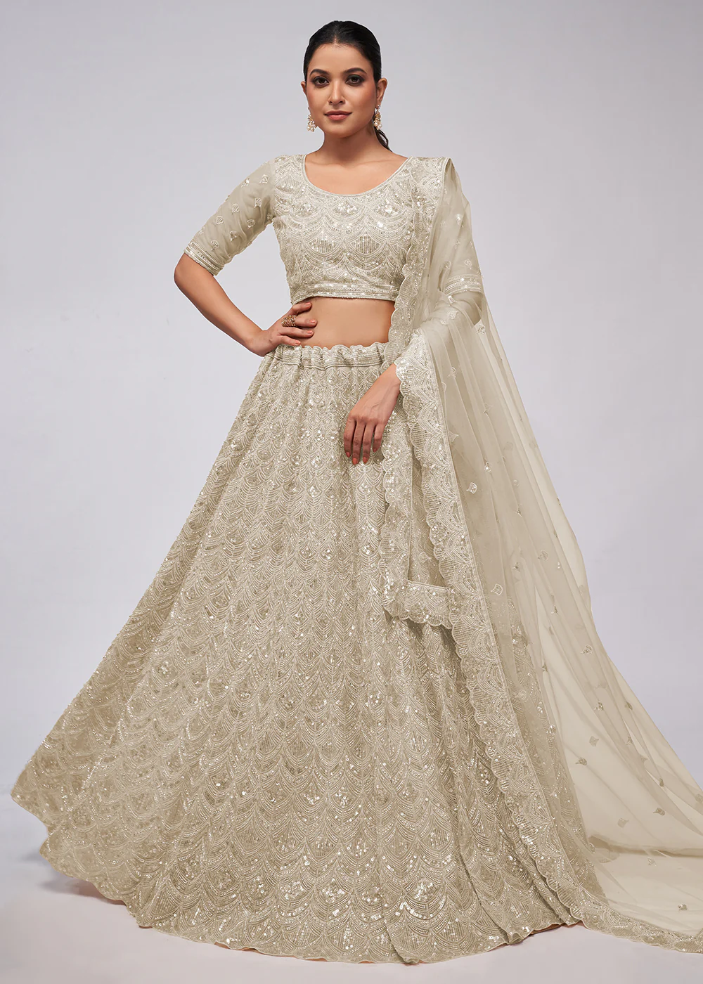 Dazzling Ivory Bridal Embroidered Designer Lehenga Choli