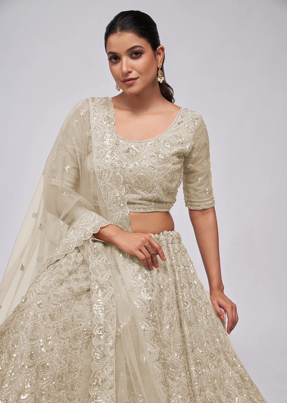 Dazzling Ivory Bridal Embroidered Designer Lehenga Choli - Image 2