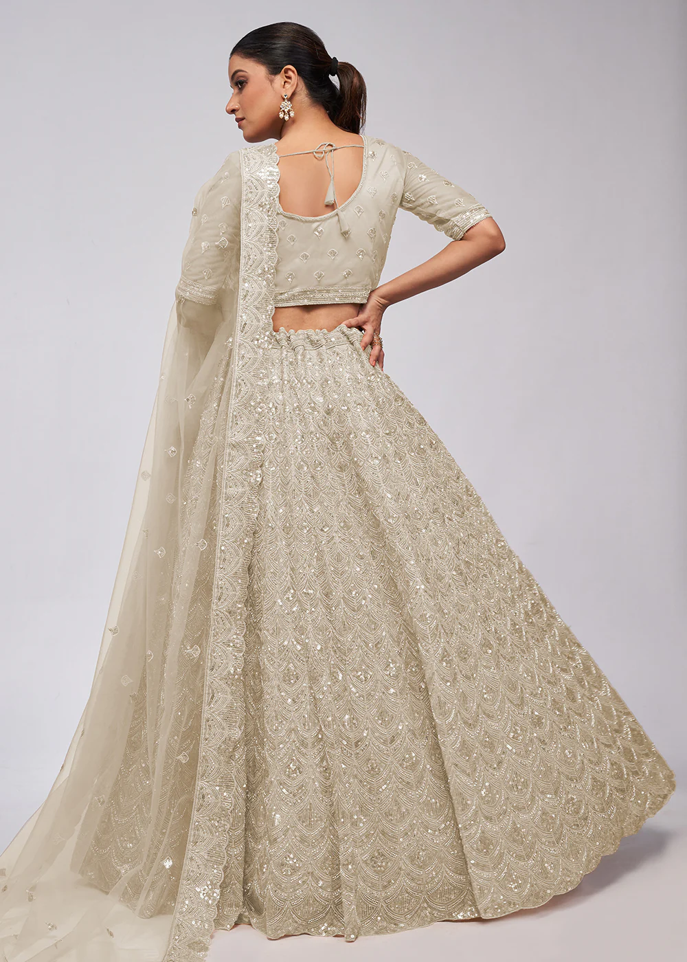 Dazzling Ivory Bridal Embroidered Designer Lehenga Choli - Image 3