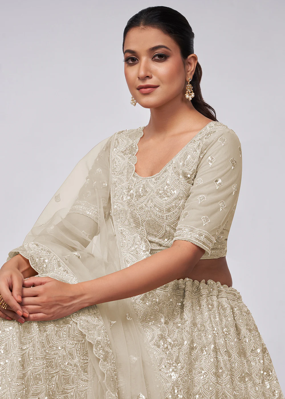 Dazzling Ivory Bridal Embroidered Designer Lehenga Choli - Image 5