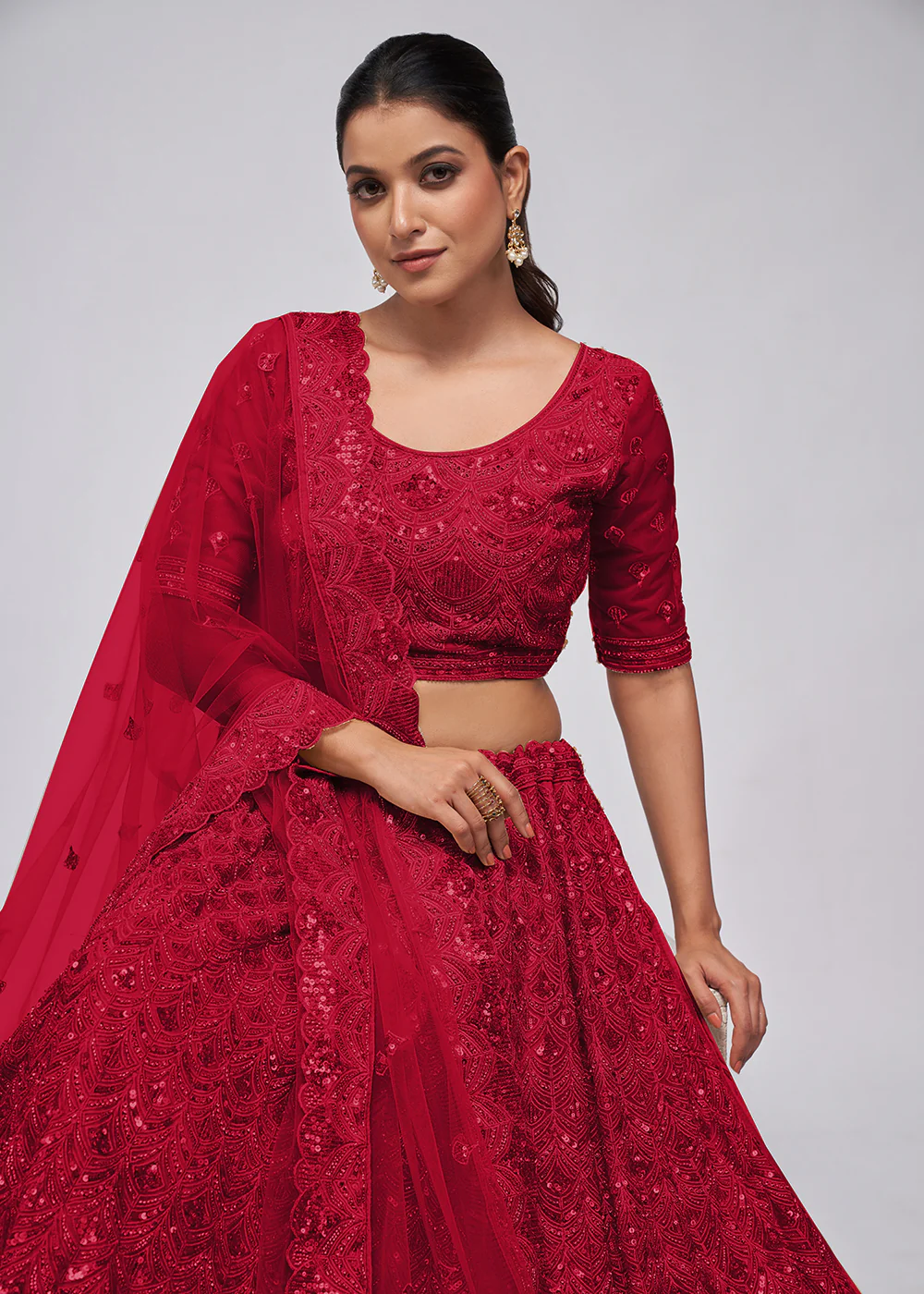Dazzling Maroon Bridal Embroidered Designer Lehenga Choli - Image 2