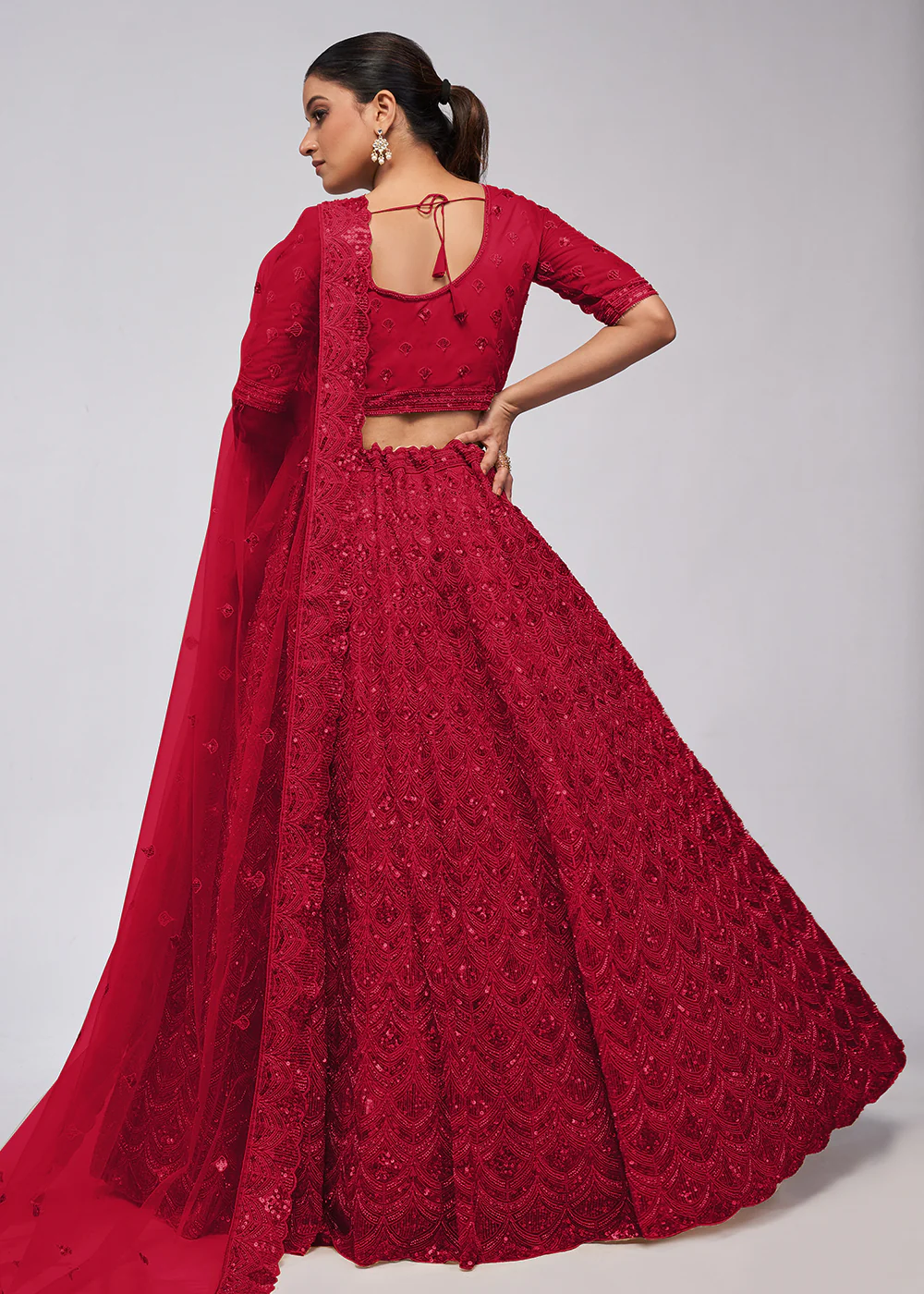 Dazzling Maroon Bridal Embroidered Designer Lehenga Choli - Image 3