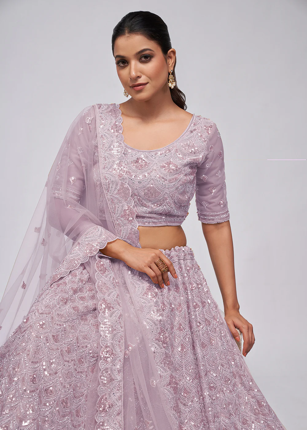 Dazzling Mauve Bridal Embroidered Designer Lehenga Choli - Image 2