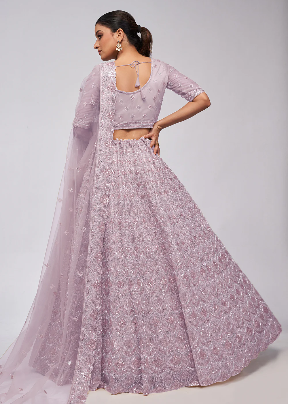 Dazzling Mauve Bridal Embroidered Designer Lehenga Choli - Image 3