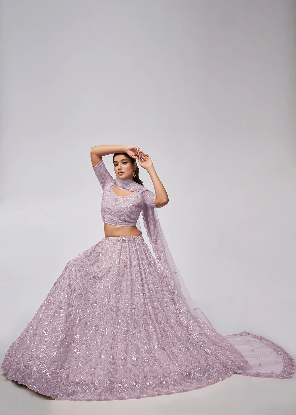 Dazzling Mauve Bridal Embroidered Designer Lehenga Choli - Image 4