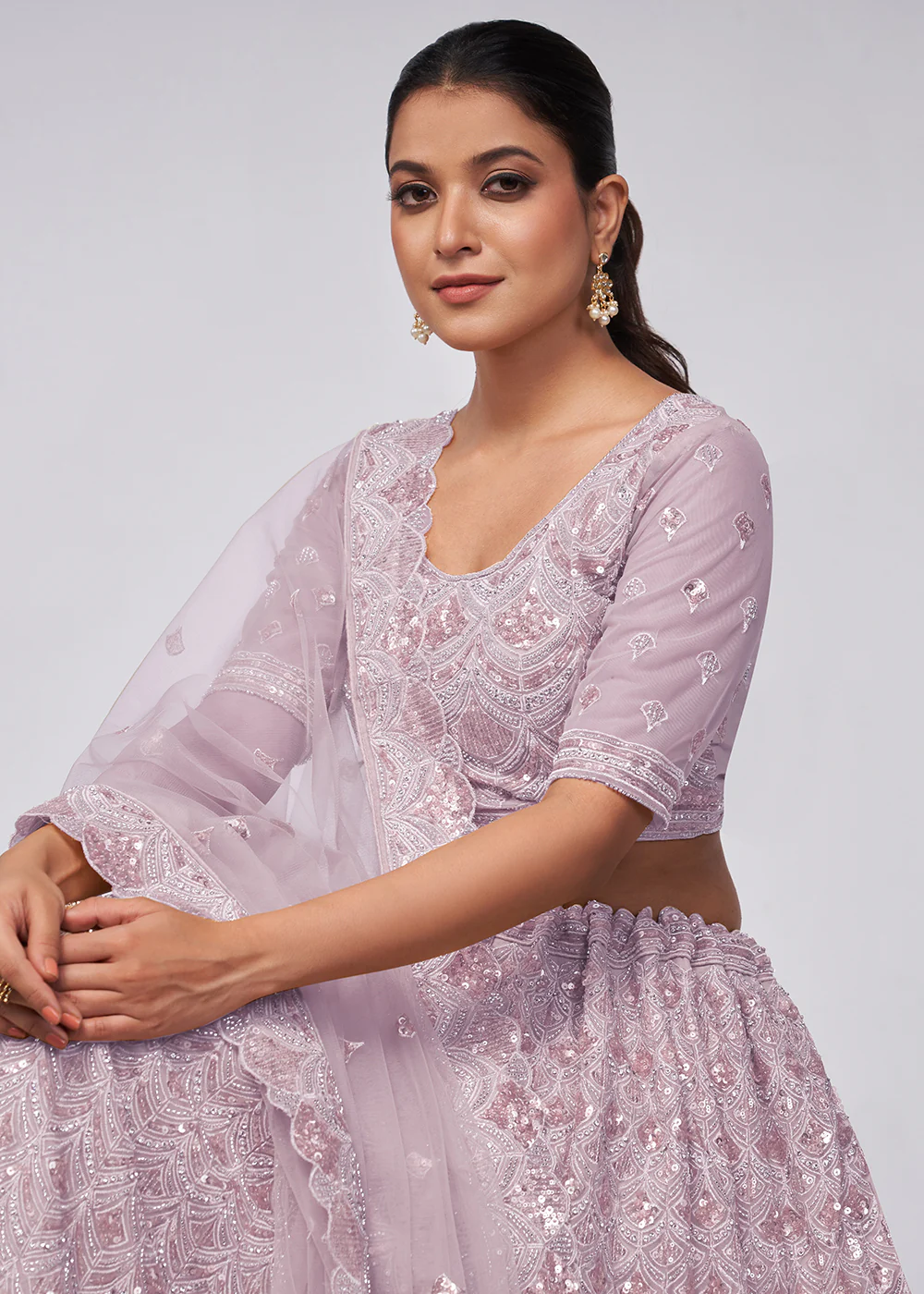 Dazzling Mauve Bridal Embroidered Designer Lehenga Choli - Image 5
