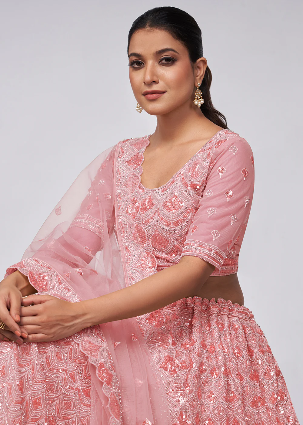 Dazzling Pink Bridal Embroidered Designer Lehenga Choli - Image 5