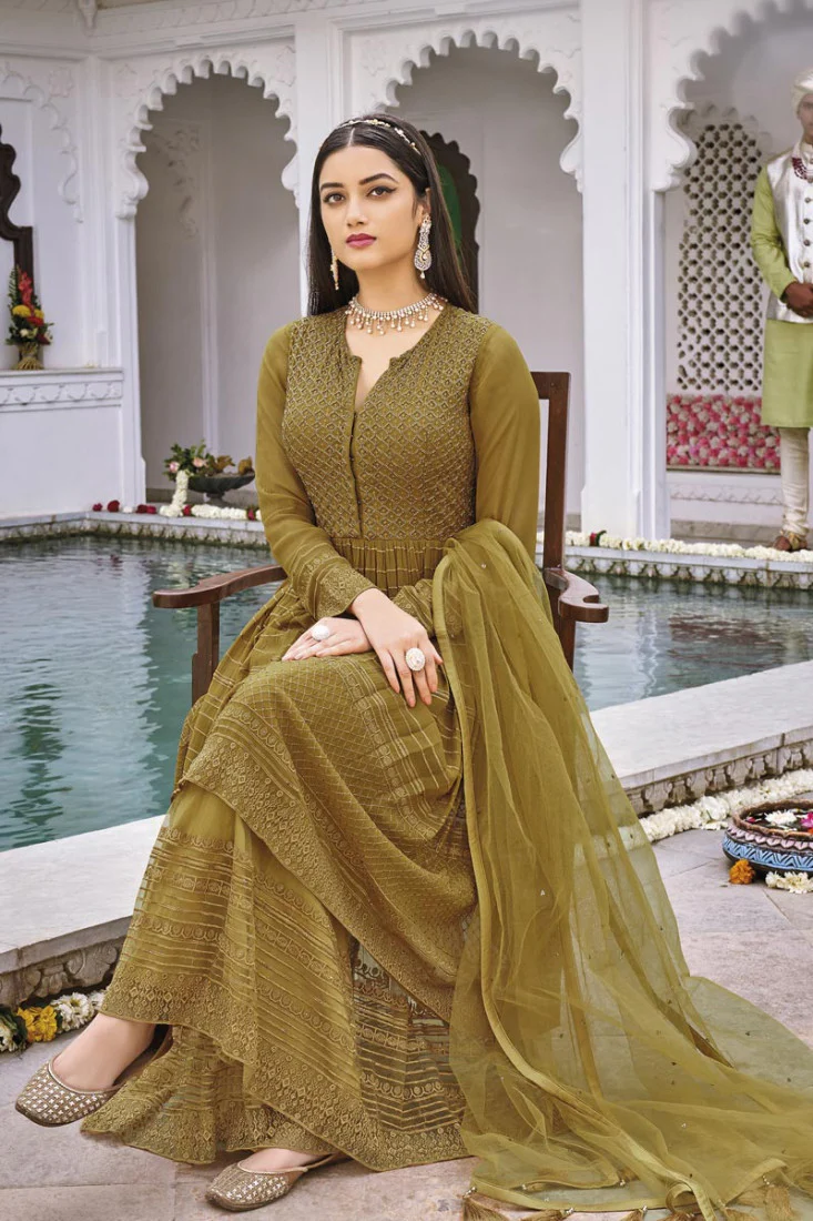 Dazzling Yellow Pure Georgette Embroidered Sharara Suit - Image 3