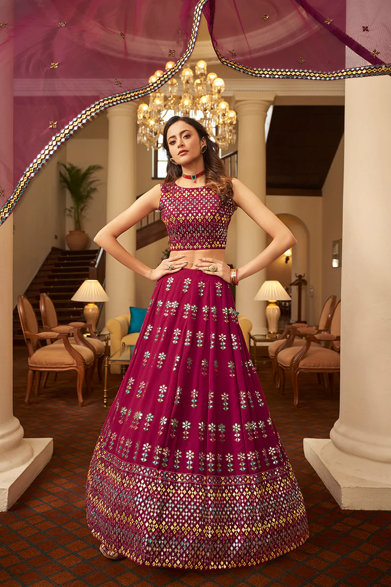 Deep Pink Gotta Patti Embroidered Lehenga Choli - Image 4